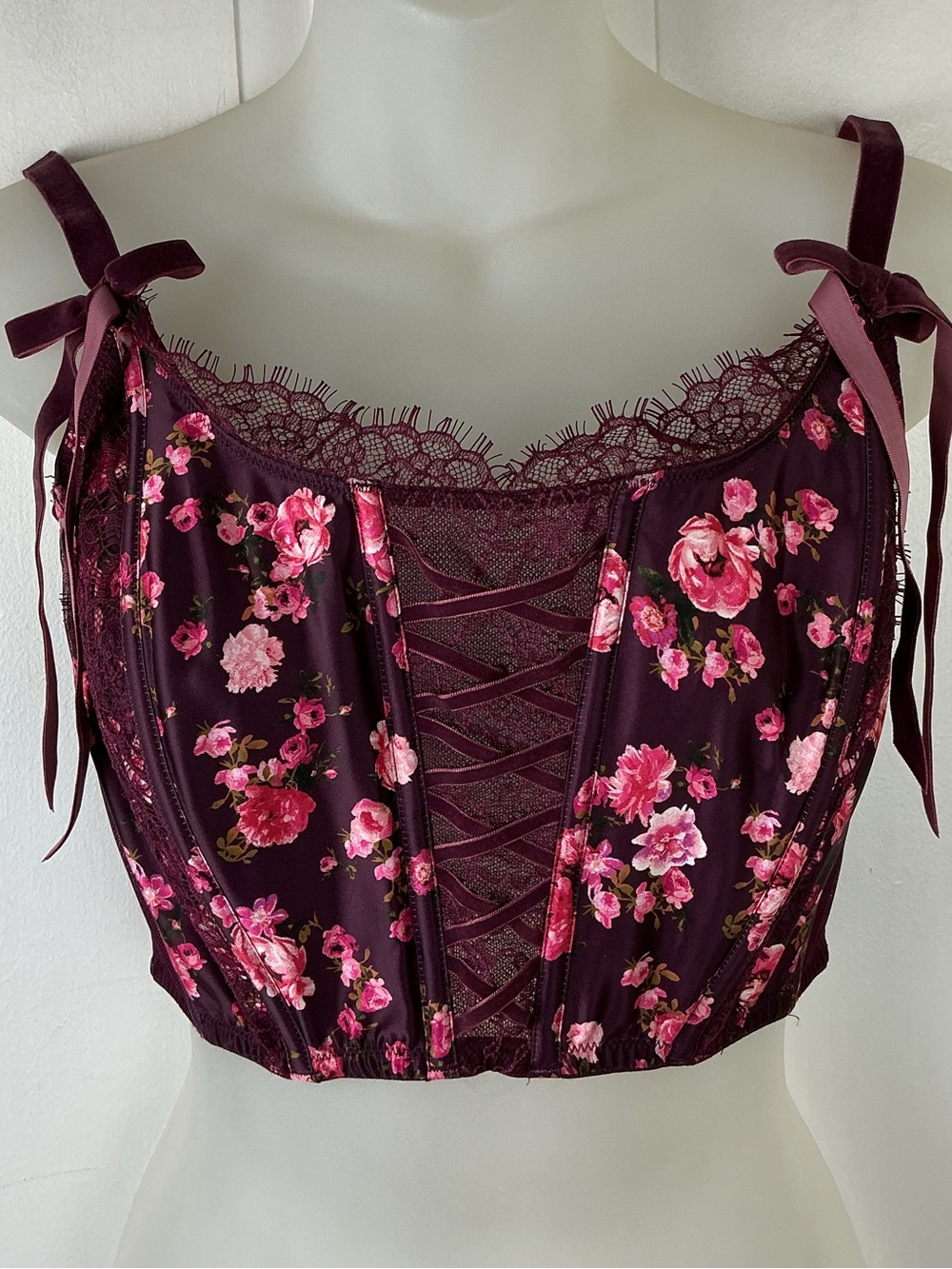 Victoria's Secret Floral Corset Top Satin Lace Renaissance